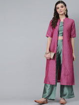 Pink Dobby Tafetta Co Ord Set With Jacket - Elganza