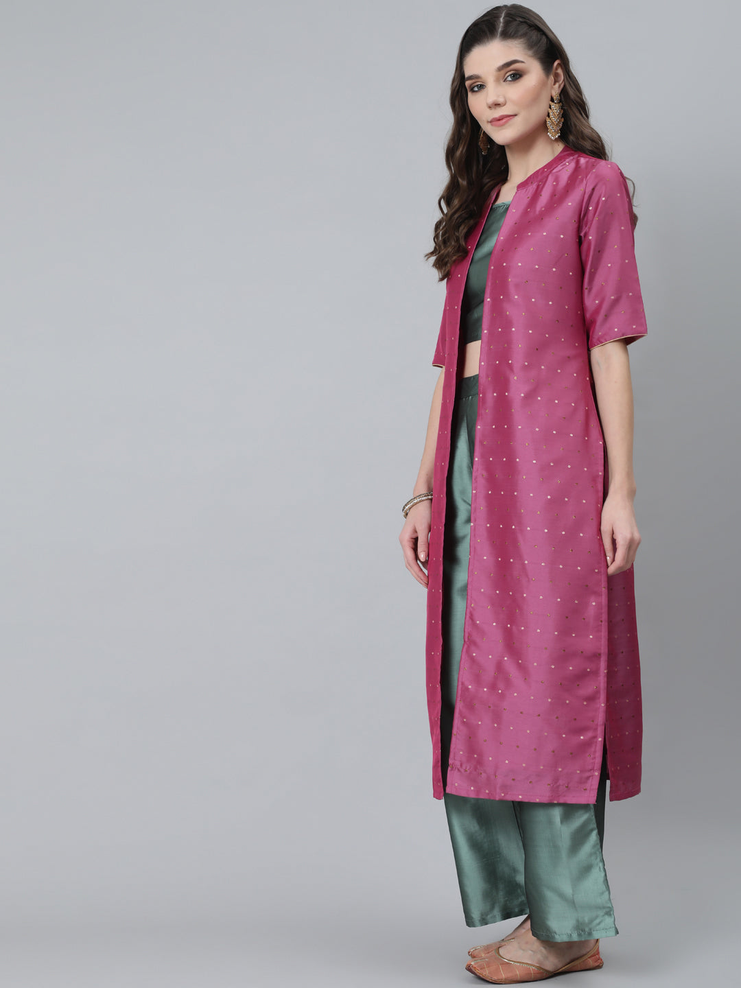 Pink Dobby Tafetta Co Ord Set With Jacket - Elganza