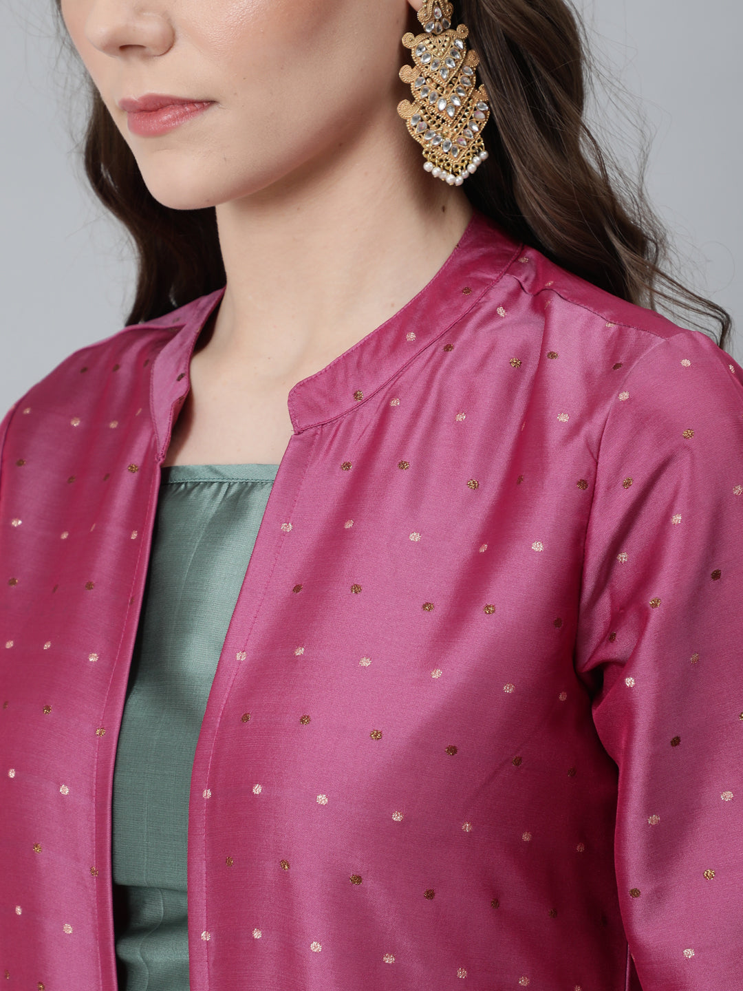 Pink Dobby Tafetta Co Ord Set With Jacket - Elganza