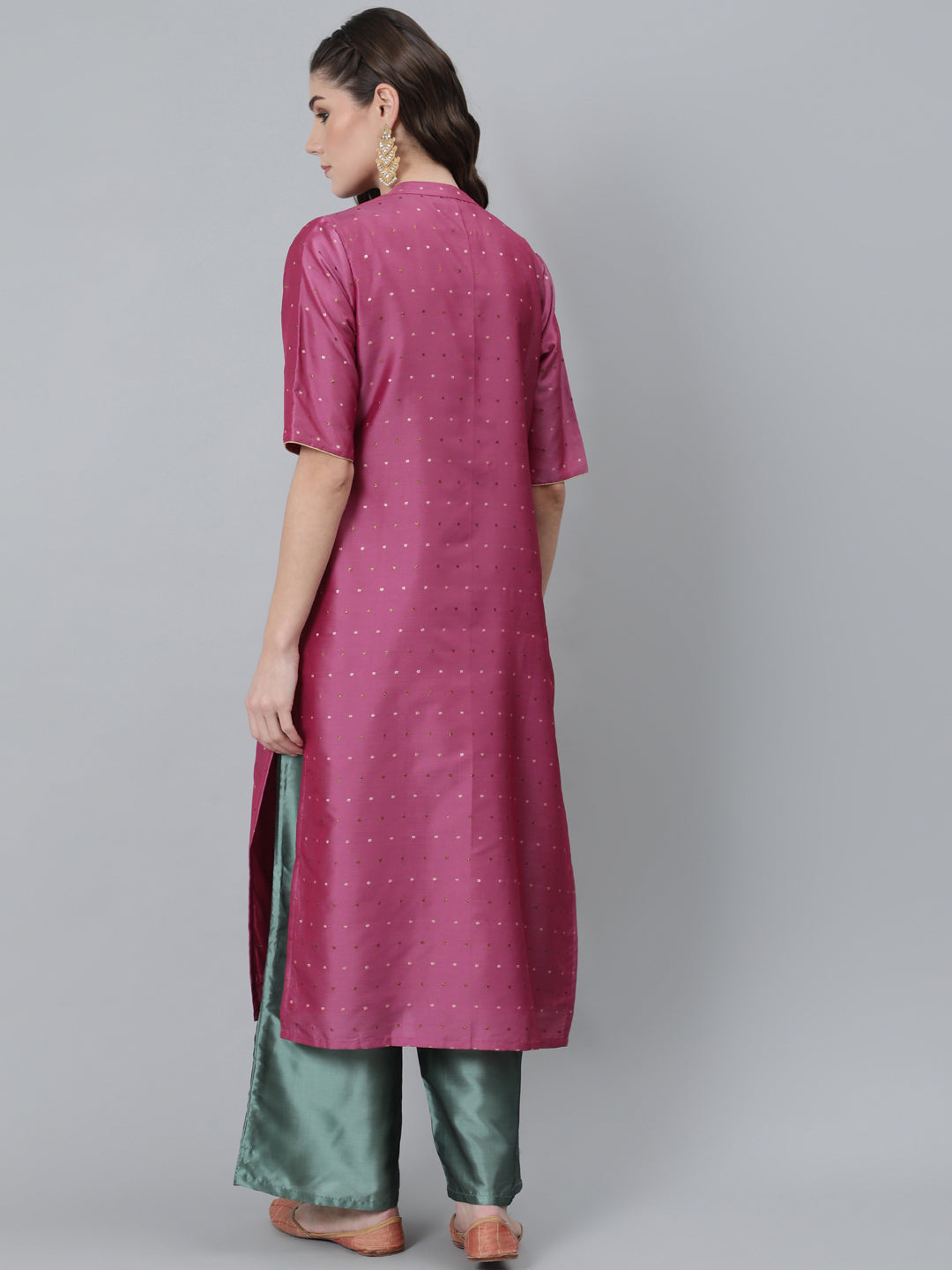 Pink Dobby Tafetta Co Ord Set With Jacket - Elganza