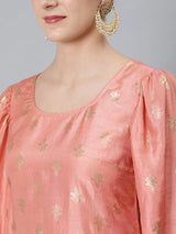 Peach Foil Print Kurta With Palazzo - Elganza