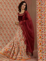 Maroon Floral Print Lehenga Choli With Dupatta - Elganza