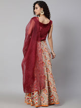 Maroon Floral Print Lehenga Choli With Dupatta - Elganza