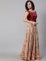 Maroon Floral Print Lehenga Choli With Dupatta - Elganza