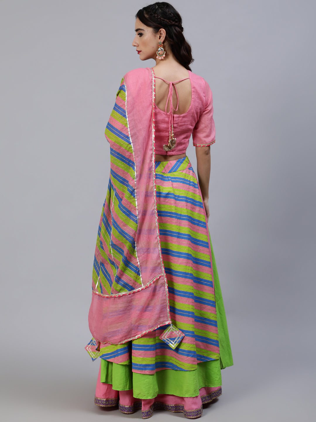 Leheriya Printed Layered Lehenga Choli With Dupatta - Elganza