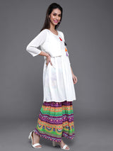 White Kurta With Printed Sharara - Elganza
