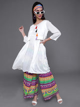 White Kurta With Printed Sharara - Elganza