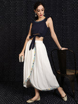White & Blue Embroidered Co-Ord Set - Elganza
