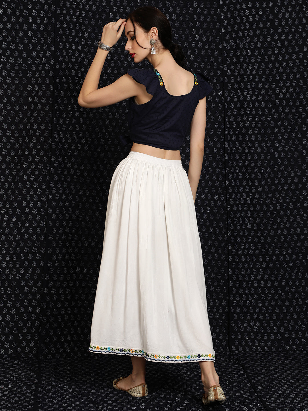 White & Blue Embroidered Co-Ord Set - Elganza