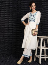 White Embroidered Kurta & Palazzo - Elganza