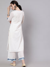 White Embroidered Kurta & Palazzo - Elganza