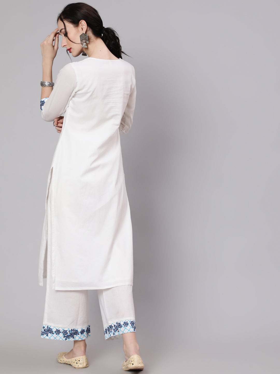White Embroidered Kurta & Palazzo - Elganza