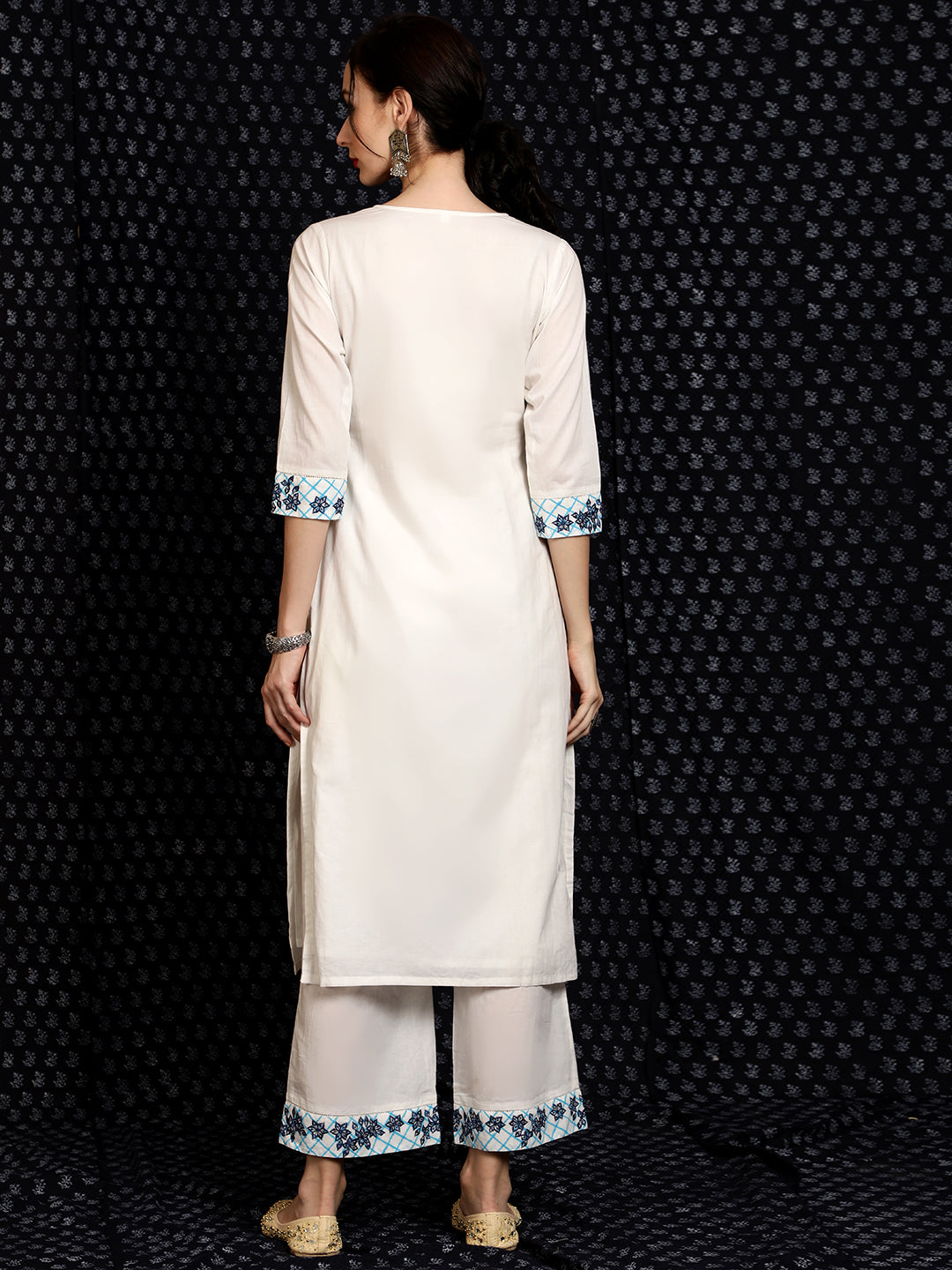 White Embroidered Kurta & Palazzo - Elganza