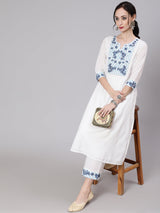 White Embroidered Kurta & Palazzo - Elganza