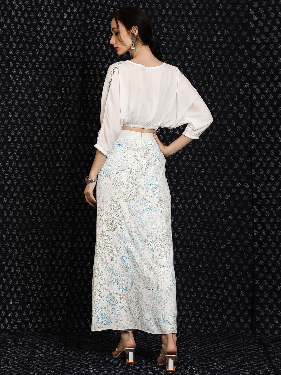 White Block Print Co-Ord Set - Elganza
