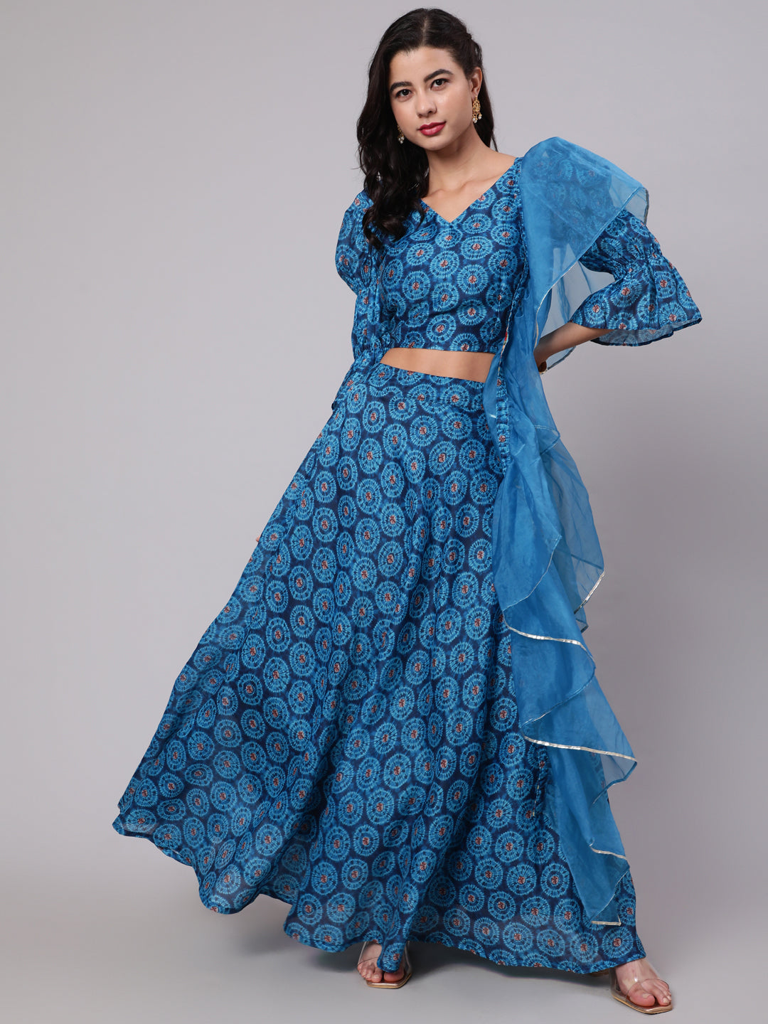 Royal Blue Digital Print Lehenga Choli With Dupatta - Elganza
