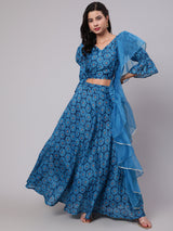 Royal Blue Digital Print Lehenga Choli With Dupatta - Elganza
