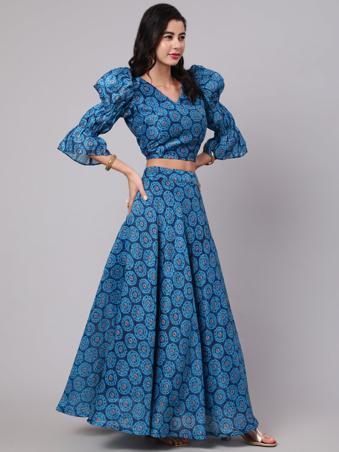 Royal Blue Digital Print Lehenga Choli With Dupatta - Elganza