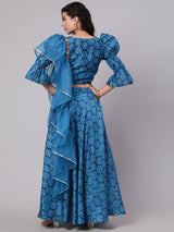 Royal Blue Digital Print Lehenga Choli With Dupatta - Elganza