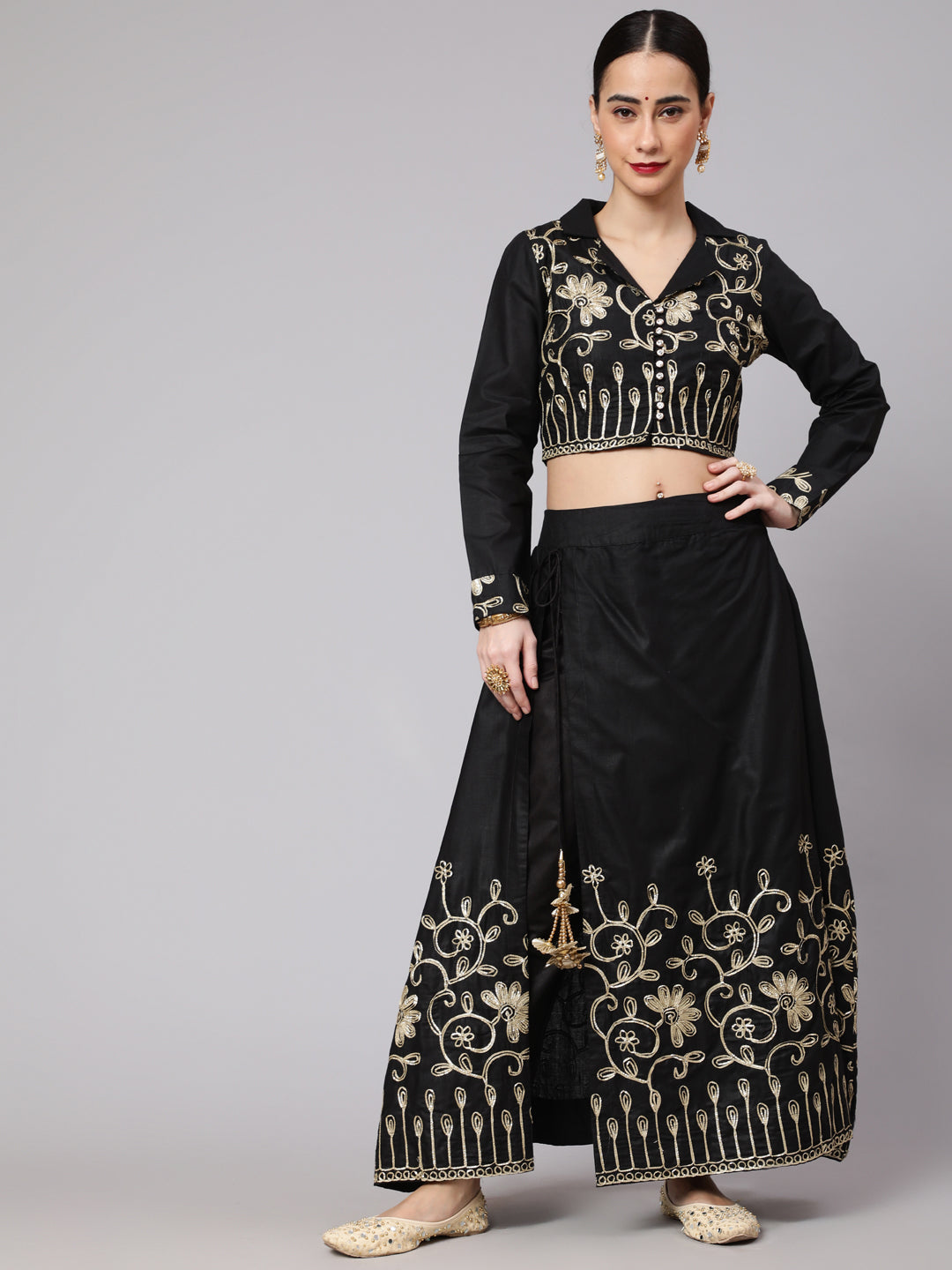 Black Embroidered Lehenga Choli Set - Elganza