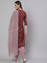 Maroon Printed Lurex Kurta Palazzo With Dupatta - Elganza