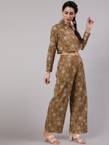 Brown Floral Print Co Ord Set