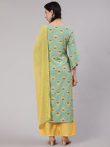 Green & Yellow Printed Kurta Palazzo With Dupatta - Elganza