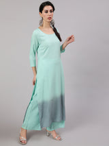 Green & Grey Tie & Dye Kurta Palazzo With Dupatta - Elganza