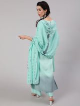 Green & Grey Tie & Dye Kurta Palazzo With Dupatta - Elganza