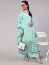 Green & Grey Tie & Dye Kurta Palazzo With Dupatta - Elganza