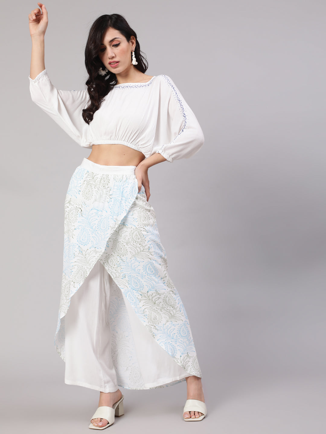 White Block Print Co-Ord Set - Elganza