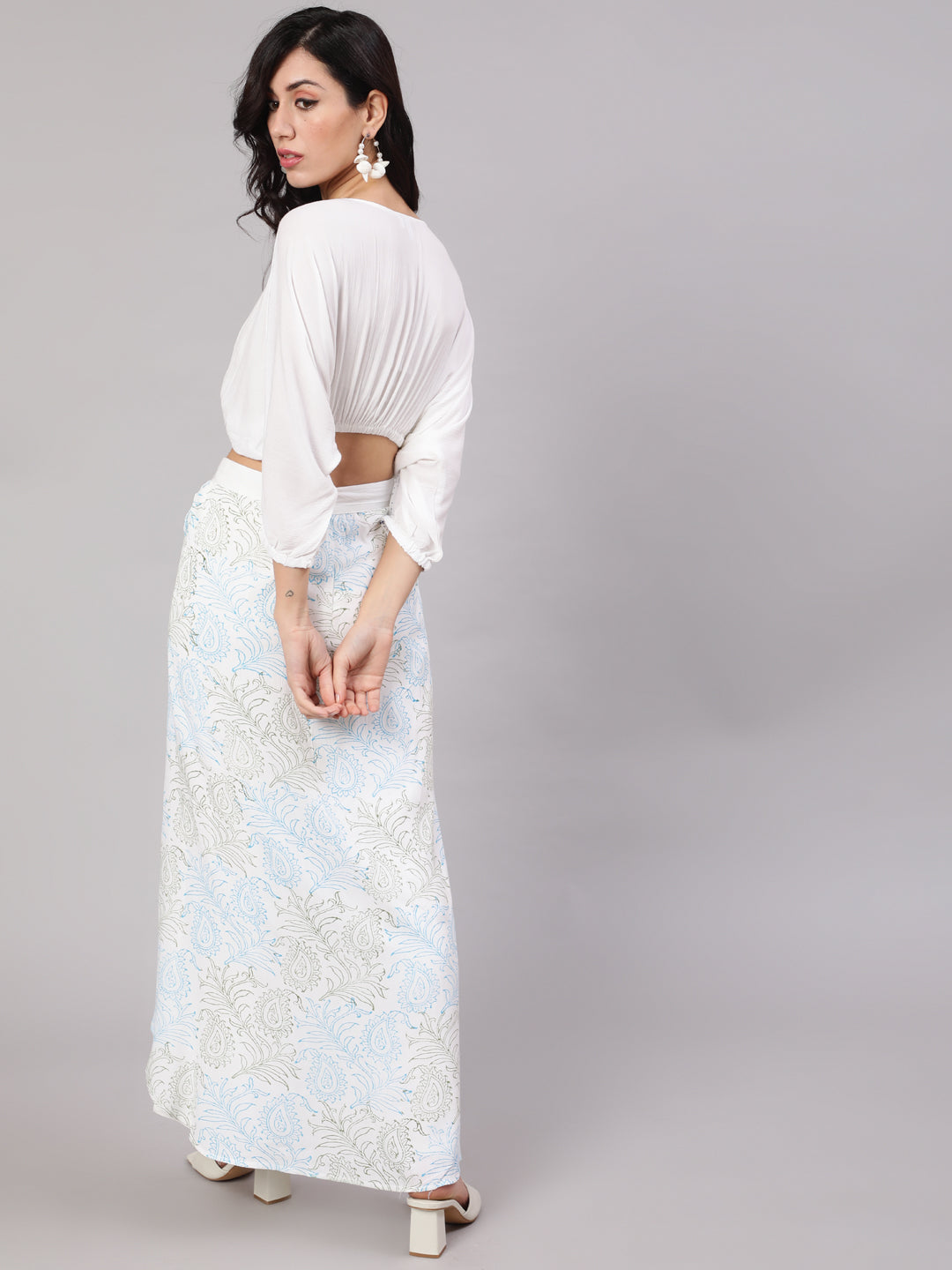 White Block Print Co-Ord Set - Elganza