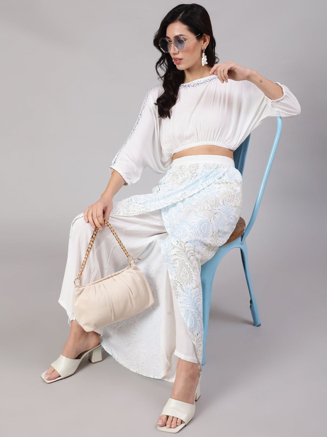 White Block Print Co-Ord Set - Elganza