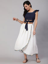 White & Blue Embroidered Co-Ord Set - Elganza