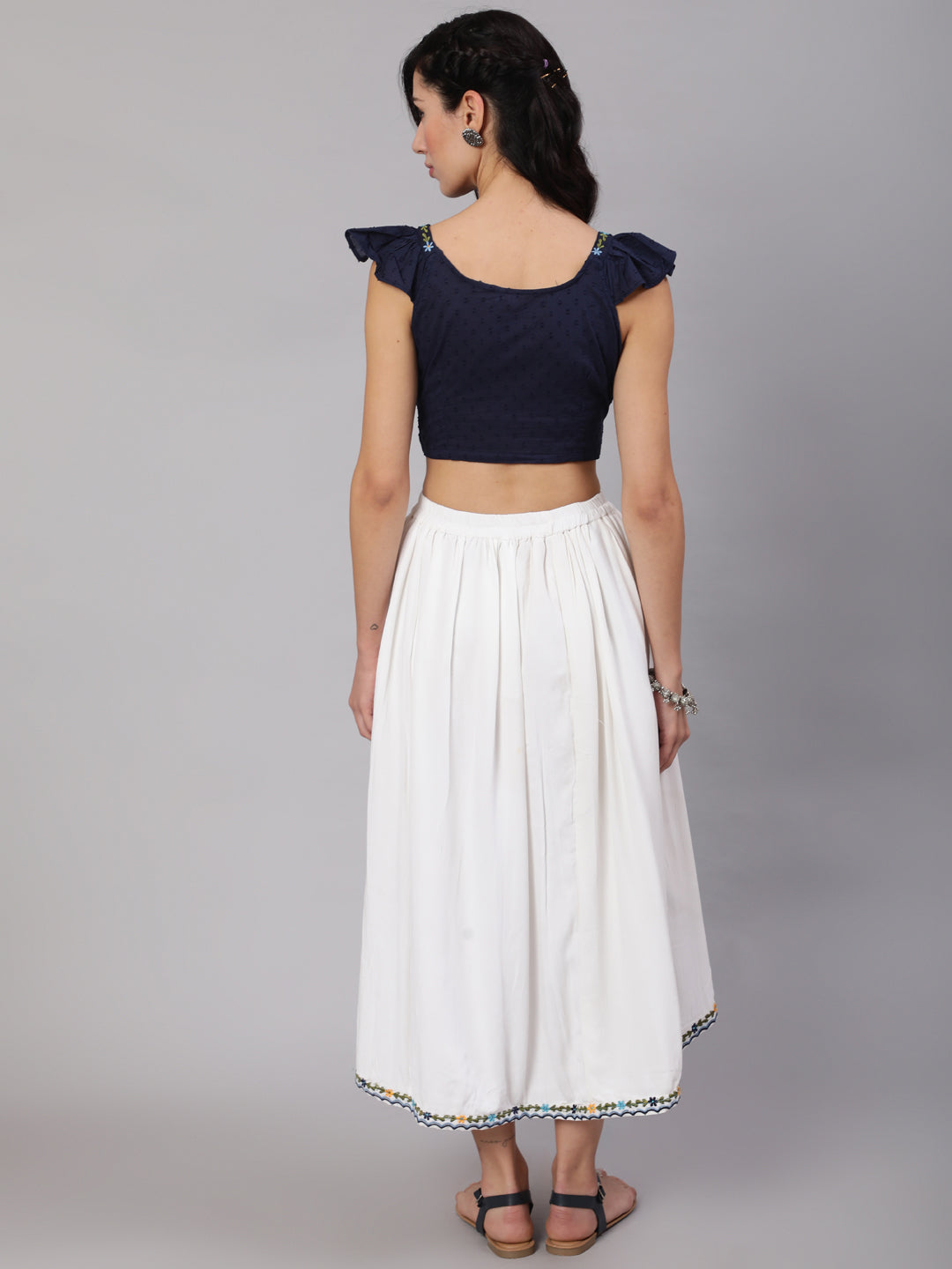 White & Blue Embroidered Co-Ord Set - Elganza