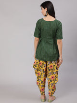 Green & Yellow Floral Print Dhoti Co Ord Set - Elganza