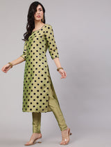 Green Flock Zari Print Straight Kurta With Pant - Elganza