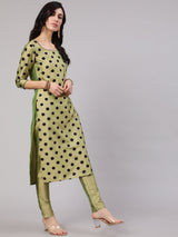 Green Flock Zari Print Straight Kurta With Pant - Elganza