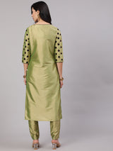 Green Flock Zari Print Straight Kurta With Pant - Elganza
