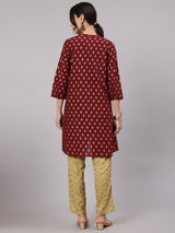 Beige Printed Co Ord Set with Jacket - Elganza