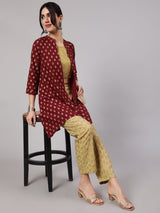 Beige Printed Co Ord Set with Jacket - Elganza