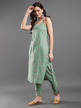 Sea Green Floral Print Kurta With Pant - Elganza