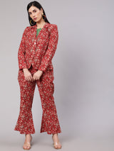 Red Floral Kantha Co Ord Set - Elganza