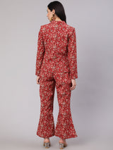 Red Floral Kantha Co Ord Set - Elganza