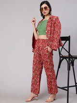Red Floral Kantha Co Ord Set - Elganza
