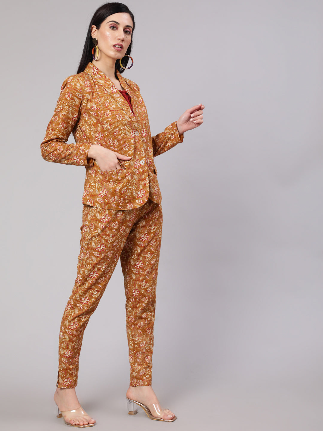 Mustard Floral Kantha Co Ord Set - Elganza