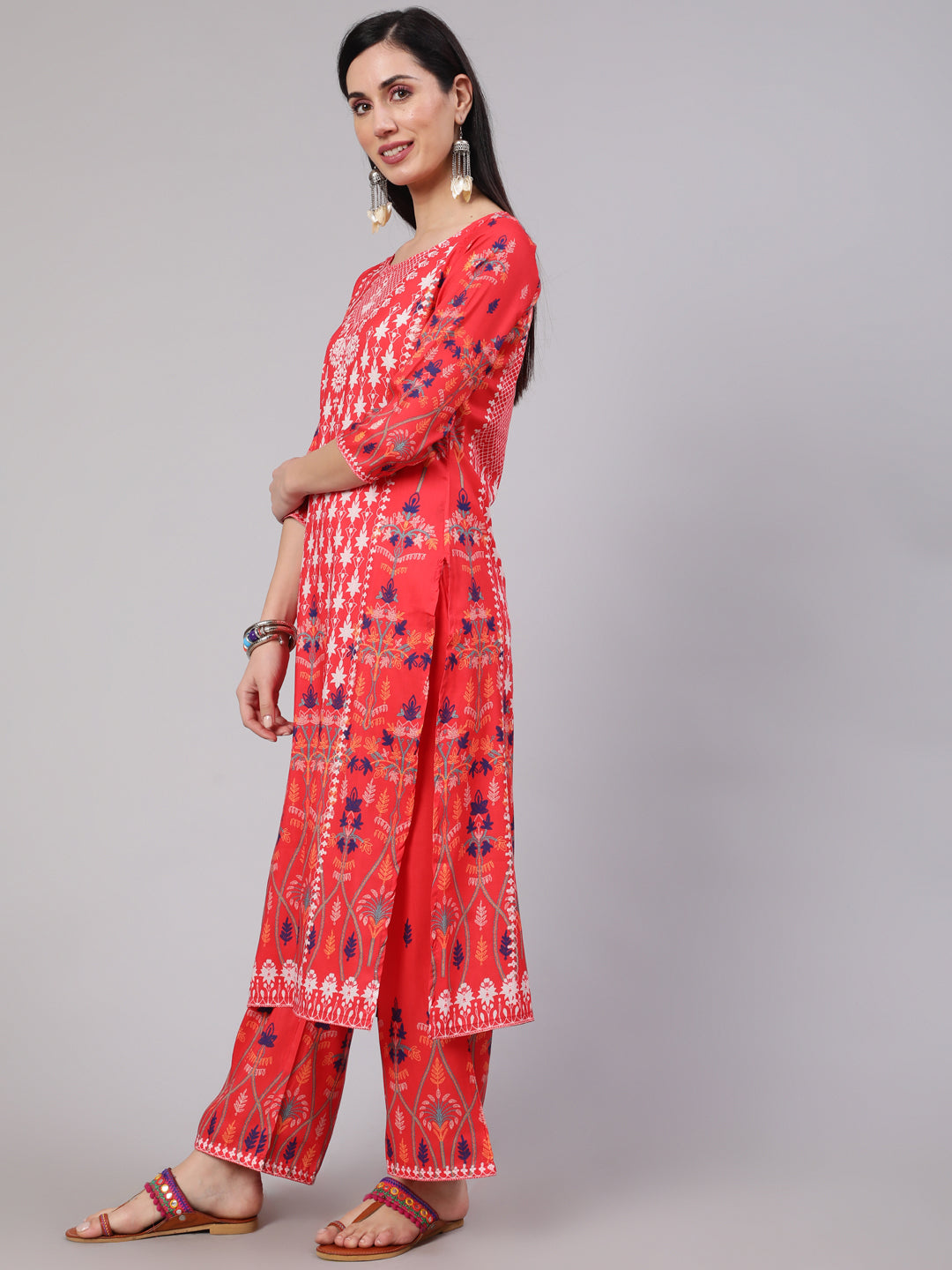 Red Digital Print Kurta Palazzo With Dupatta - Elganza