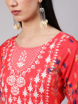 Red Digital Print Kurta Palazzo With Dupatta - Elganza