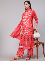 Red Digital Print Kurta Palazzo With Dupatta - Elganza