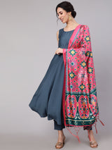 Blue Butti Work Anarkali Palazzo With Dupatta - Elganza